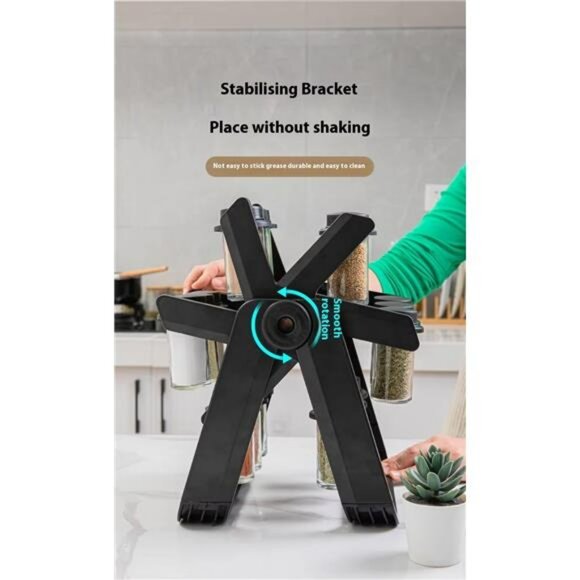 Rotating spice rack organizer with 18 glass jars 360 turntable kitchen storage s - Picture 6 of 8